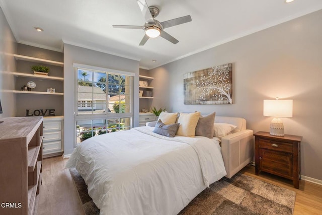 22671 Cheryl Way, Lake Forest, CA 92630 - bedroom with ornamental molding, wood finished floors, recessed lighting, and ceiling fan