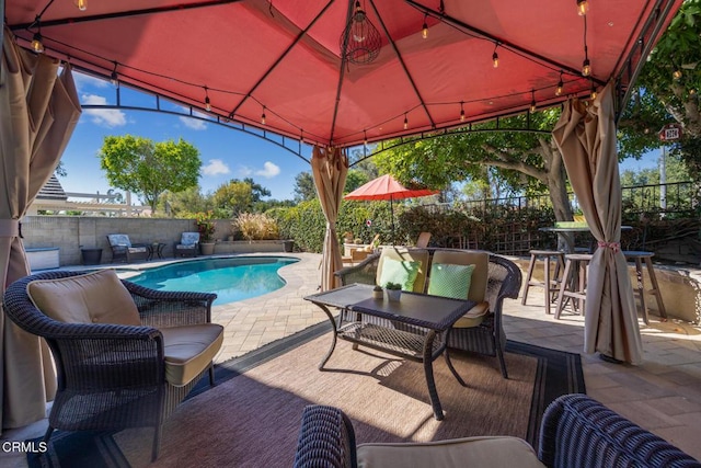 22671 Cheryl Way, Lake Forest, CA 92630 - view of swimming pool featuring a gazebo, a fenced backyard, a patio area, and an outdoor living space