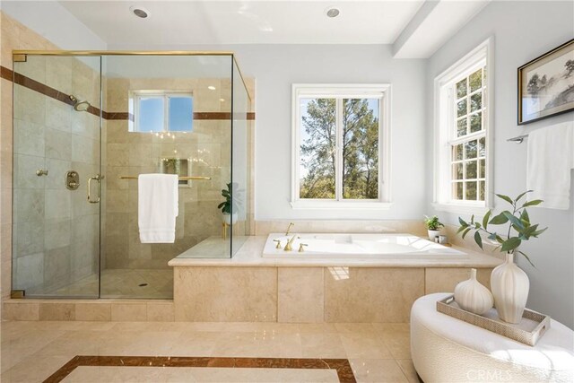 2107 Lemon Heights Dr, Santa Ana, CA 92705 - full bath featuring a shower stall, a bath, and a healthy amount of sunlight