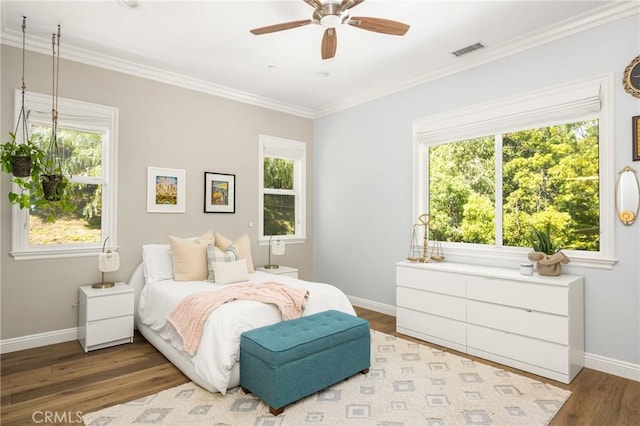 2107 Lemon Heights Dr, Santa Ana, CA 92705 - bedroom with wood finished floors, baseboards, ornamental molding, and visible vents