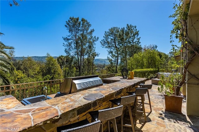2107 Lemon Heights Dr, Santa Ana, CA 92705 - view of patio featuring an outdoor kitchen, a mountain view, and outdoor wet bar