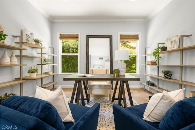 2107 Lemon Heights Dr, Santa Ana, CA 92705 - sitting room with crown molding, a healthy amount of sunlight, and wood finished floors