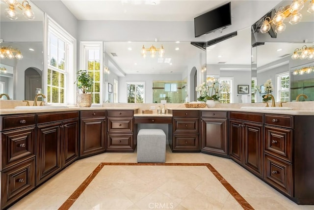 2107 Lemon Heights Dr, Santa Ana, CA 92705 - full bath with a sink, a shower stall, recessed lighting, and a wealth of natural light