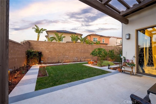 view of yard with a fenced backyard and a patio area