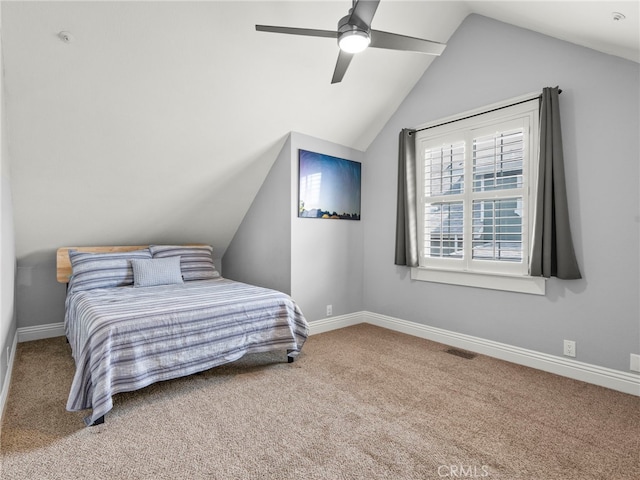 2155 Florence Ave, San Luis Obispo, CA 93401 - carpeted bedroom with lofted ceiling, baseboards, and a ceiling fan