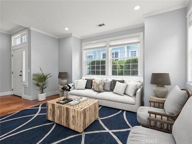 2155 Florence Ave, San Luis Obispo, CA 93401 - living area featuring wood finished floors, recessed lighting, ornamental molding, and baseboards