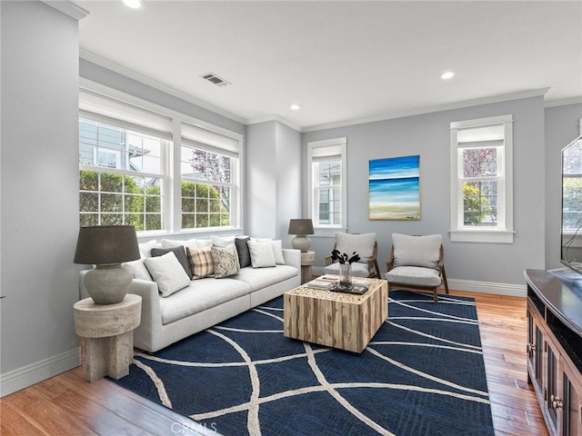 2155 Florence Ave, San Luis Obispo, CA 93401 - living area with ornamental molding, plenty of natural light, wood-type flooring, baseboards, and recessed lighting