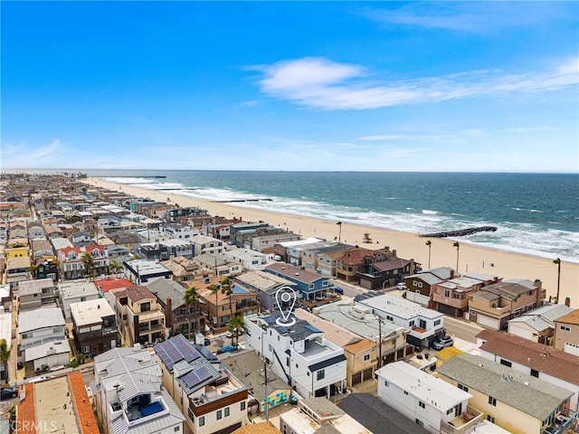 bird's eye view with a beach view, a residential view, and a water view