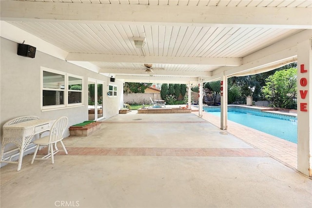 13771 De Garmo Ave, Rancho Cascades, CA 91342 - view of swimming pool with a patio area, a fenced backyard, and ceiling fan