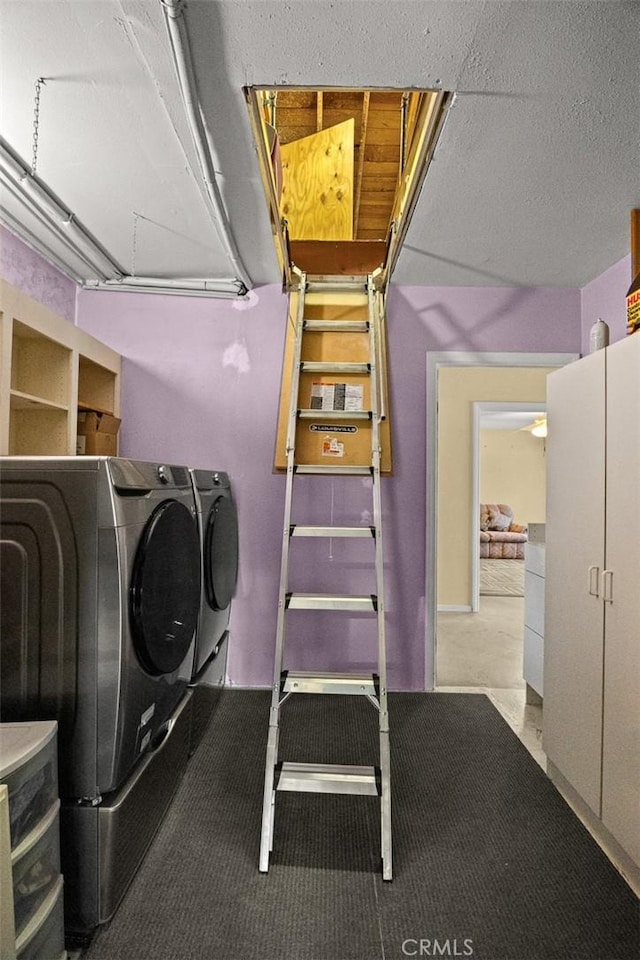 13771 De Garmo Ave, Rancho Cascades, CA 91342 - clothes washing area with separate washer and dryer and carpet flooring