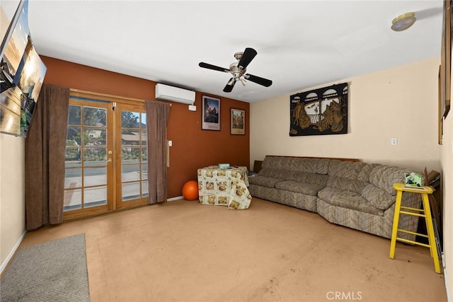 13771 De Garmo Ave, Rancho Cascades, CA 91342 - living room with a wall mounted AC, ceiling fan, and french doors