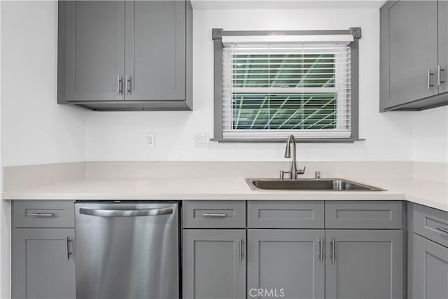 7451 Western Ave, Buena Park, CA 90620 - kitchen featuring a sink, gray cabinetry, dishwasher, and light countertops