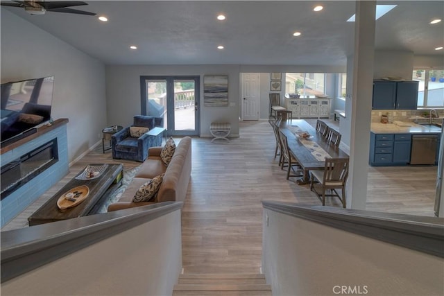 2318 Cranesbill Pl, Avila Beach, CA 93424 - living area featuring recessed lighting, light wood finished floors, and a ceiling fan