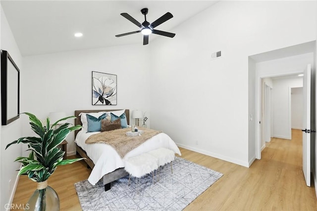 13538 Darvalle St, Cerritos, CA 90703 - bedroom with recessed lighting, lofted ceiling, visible vents, light wood-type flooring, and baseboards