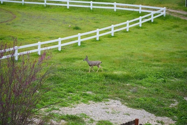 view of yard with fence and a rural view