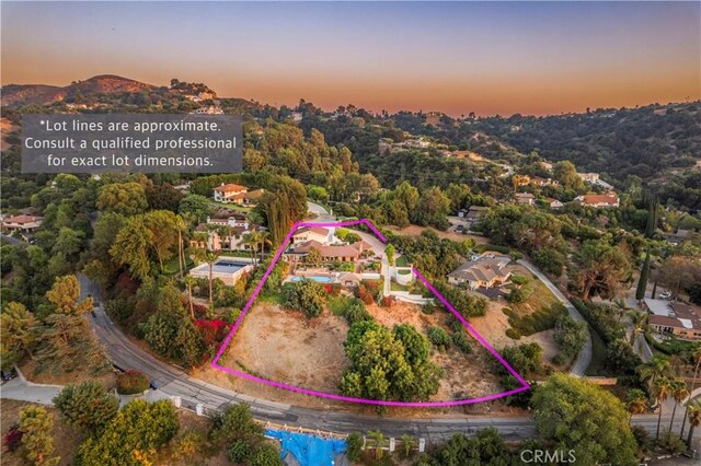 2333 N Coronet Ct, Covina, CA 91724 - aerial view at dusk of property parcel outlined