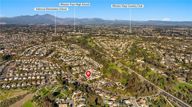 aerial view featuring a residential view and a mountain view