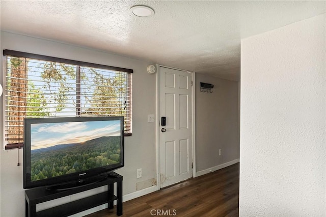 31662 Panorama Dr, Running Springs, CA 92382 - entrance foyer with a textured ceiling, wood finished floors, and baseboards