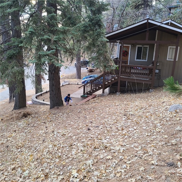 31662 Panorama Dr, Running Springs, CA 92382 - view of yard with covered porch and stairs