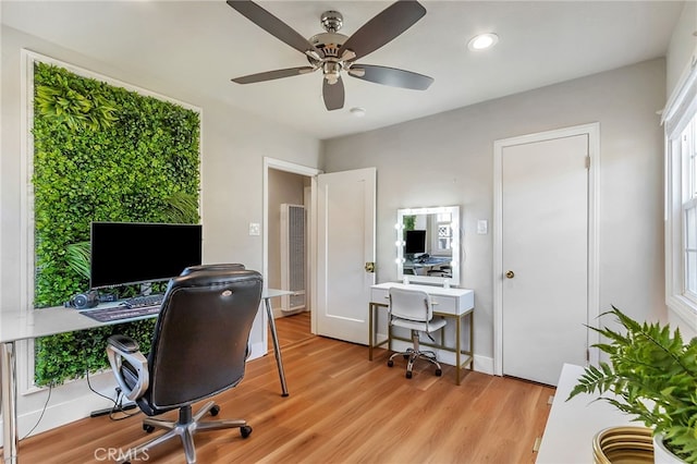 1012 S 11th St, San Jose, CA 95112 - office area featuring light wood finished floors, ceiling fan, recessed lighting, and a heating unit