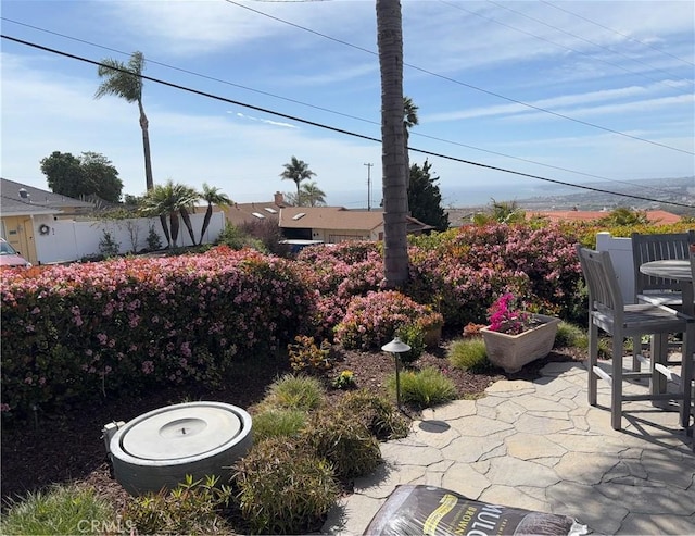 view of yard featuring a patio and fence