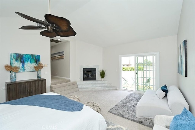385 Park Ave, Long Beach, CA 90814 - carpeted bedroom featuring a premium fireplace, access to outside, and a ceiling fan