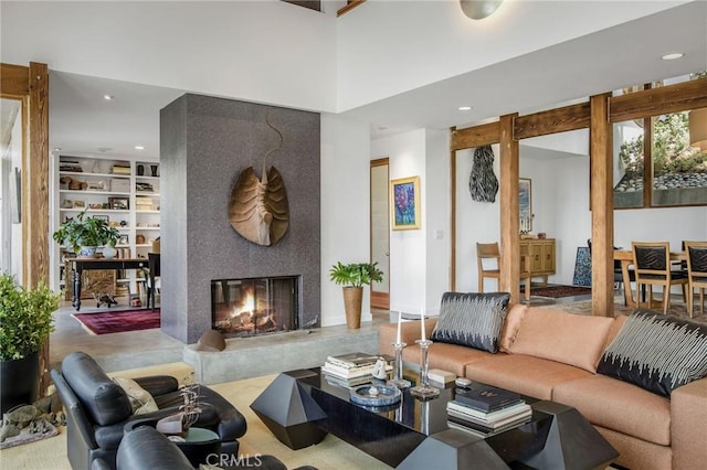 1503 Skylark Ln, Los Angeles, CA 90069 - living room with built in shelves, recessed lighting, and a premium fireplace