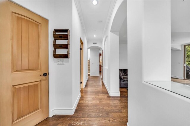 1907 Ernest Ave Unit B, Redondo Beach, CA 90278 - corridor featuring arched walkways, wood finished floors, recessed lighting, and baseboards