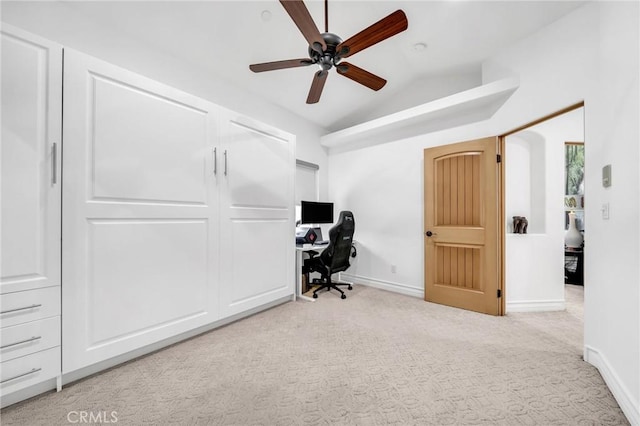 1907 Ernest Ave Unit B, Redondo Beach, CA 90278 - office with ceiling fan, lofted ceiling, carpet flooring, and baseboards