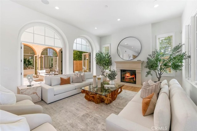 31 Seawatch, Newport Coast, CA 92657 - living area with wood finished floors, recessed lighting, and a glass covered fireplace