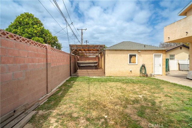 view of yard featuring a patio area and a fenced backyard