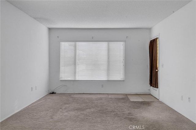 spare room featuring carpet floors and a textured ceiling