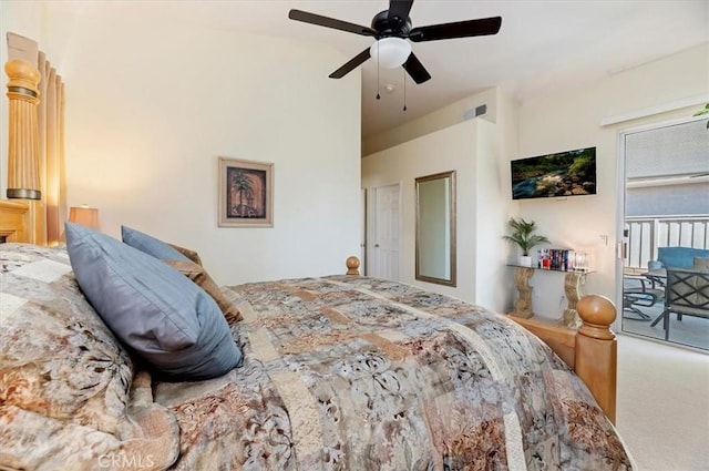 40636 Via Jalapa, Murrieta, CA 92562 - carpeted bedroom featuring a ceiling fan, visible vents, and access to exterior