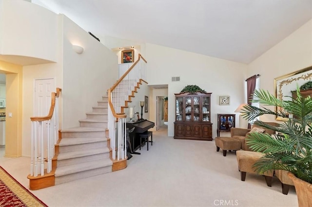 40636 Via Jalapa, Murrieta, CA 92562 - interior space with stairway, high vaulted ceiling, and visible vents