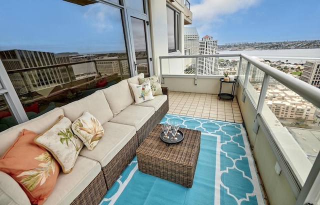 700 W E St Unit 2802, San Diego, CA 92101 - balcony featuring an outdoor living space, a view of city, and a water view