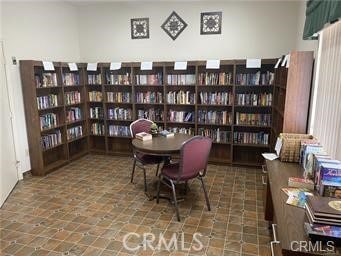 living area with bookshelves