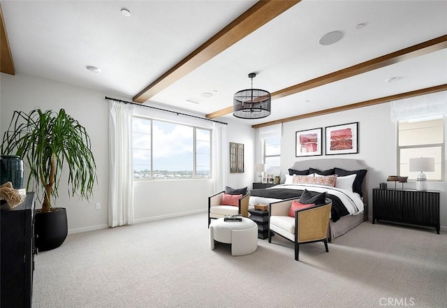 3816 Crossen Dr, Corona, CA 92883 - carpeted bedroom with beamed ceiling and baseboards
