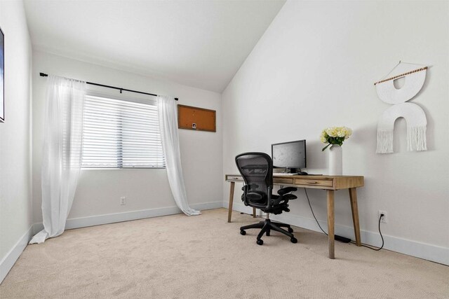 3702 Southridge Way, Oceanside, CA 92056 - carpeted home office with baseboards and vaulted ceiling