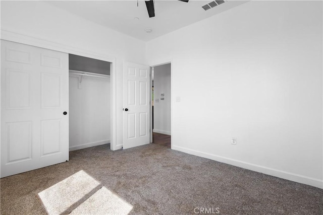 6010 Sunny Ln, Paradise, CA 95969 - unfurnished bedroom featuring carpet floors, baseboards, a closet, and a ceiling fan