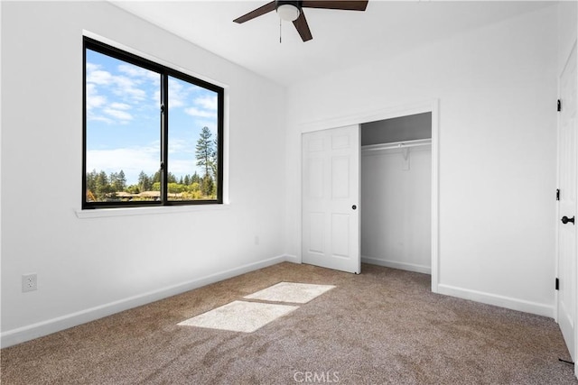 6010 Sunny Ln, Paradise, CA 95969 - unfurnished bedroom featuring carpet flooring, baseboards, a closet, and ceiling fan