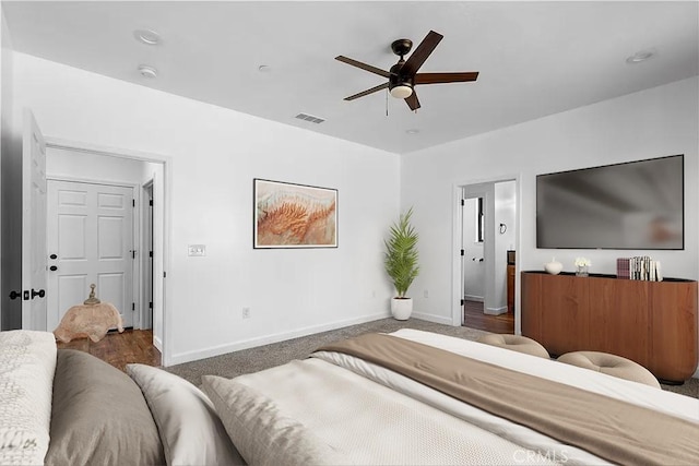 6010 Sunny Ln, Paradise, CA 95969 - bedroom featuring baseboards, carpet, and a ceiling fan