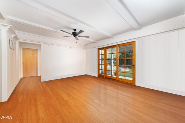 4402 El Camino Corto Ln, Canada Flintridge, CA 91011 - unfurnished room with beam ceiling, light wood finished floors, and ceiling fan