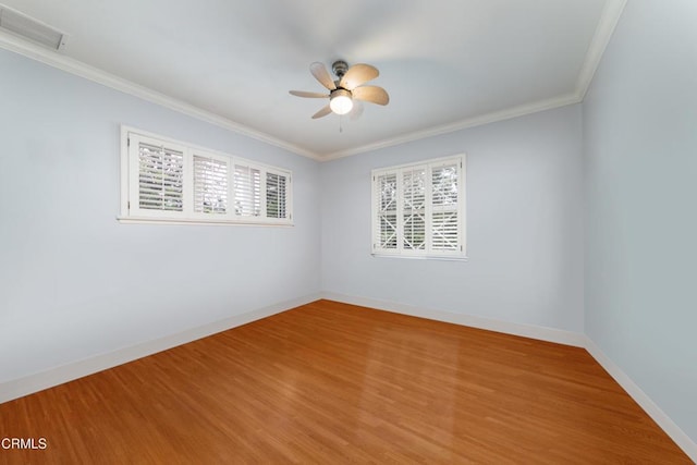 4402 El Camino Corto Ln, Canada Flintridge, CA 91011 - empty room featuring ceiling fan, light wood-type flooring, ornamental molding, and baseboards