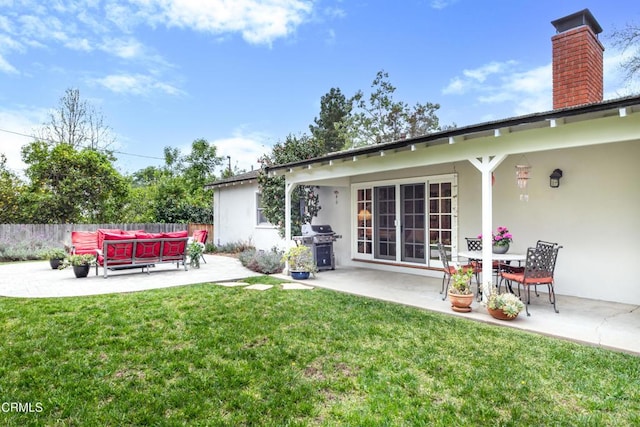 4402 El Camino Corto Ln, Canada Flintridge, CA 91011 - rear view of property with an outdoor hangout area, a patio area, a chimney, and stucco siding