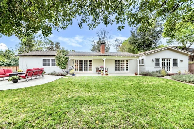 4402 El Camino Corto Ln, Canada Flintridge, CA 91011 - rear view of house featuring a patio area, a chimney, french doors, and an outdoor living space
