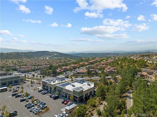 aerial view featuring a mountain view and a residential view