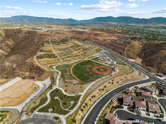 bird's eye view with a mountain view