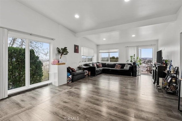 living area featuring recessed lighting and wood finished floors