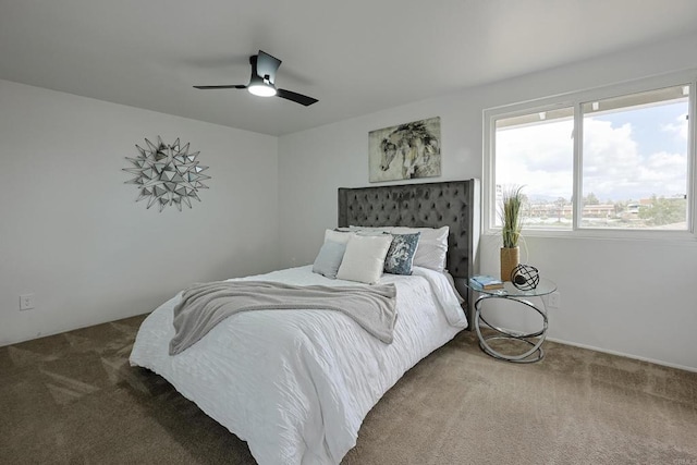 bedroom featuring carpet flooring and a ceiling fan
