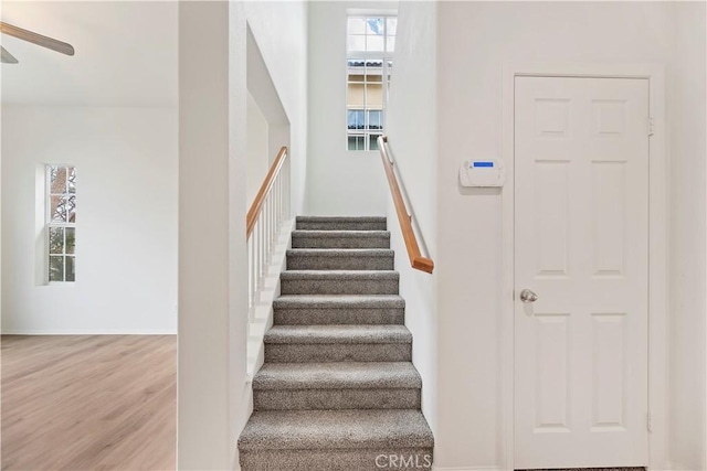 1984 Bronte Rd, San Jacinto, CA 92583 - stairway with wood finished floors and a ceiling fan